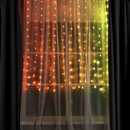 Умная гирлянда «Занавес» 2×1.м роса, пульт, приложение, свечение RGB, USB /9423174