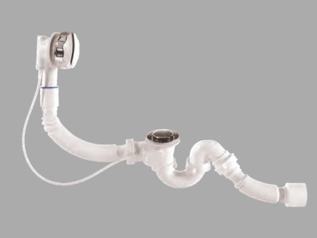 Сифон для ванны автомат U-образный с выпуском и переливом, с гибкой трубой 40х40/50, BAKIMAY 