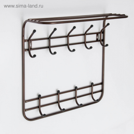 Вешалка настенная с полкой на 9 крючков «Комфорт», 58×10×55 см, цвет медный антик/5365652
