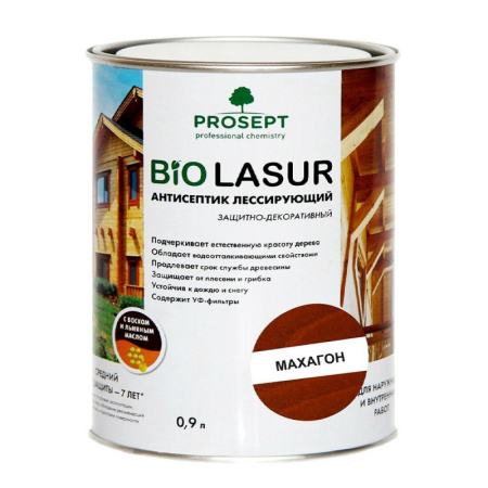 PROSEPT BIO LASUR - антисептик лессирующий защитно-декоративный; Махагон 0,9л