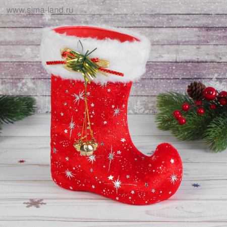 Подарочная упаковка "Сапожок" красный с колокольчиками 2172637