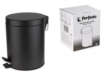 Ведро для мусора с педалью, 5 л, черное, нержавеющая сталь, PERFECTO LINEA (22-200105)