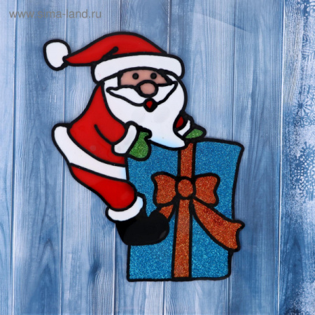 Наклейка на стекло "Дед Мороз на подарке" 1113579