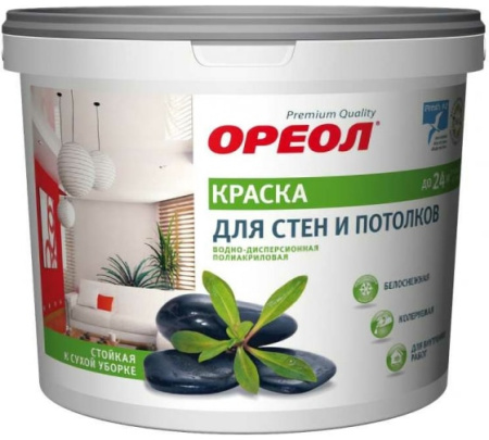 Краска для стен и потолков "ОРЕОЛ" белоснежная водно-дисперсионная  для внутренних работ 6.5кг
