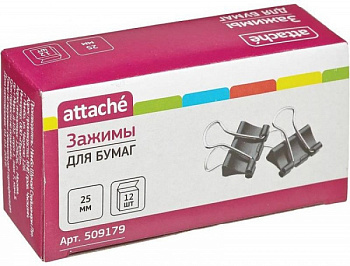 Зажим для бумаг 25мм. Attomex металлический, черный, 12 шт/73931
