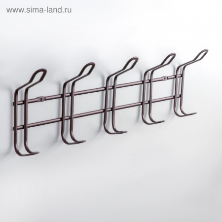 Вешалка настенная на 5 двойных крючков «Симпл», 37×14×5 см, цвет коричневый матовый/4440672
