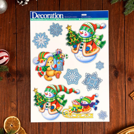 Наклейки на окна "Новогодние" Снеговики с ёлочками, 41 х 29 см /7006889