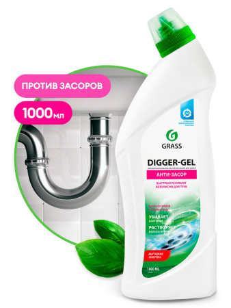 Средство щелочное для прочистки канализационных труб "DIGGER-GEL" (флакон 1000 мл)/125438