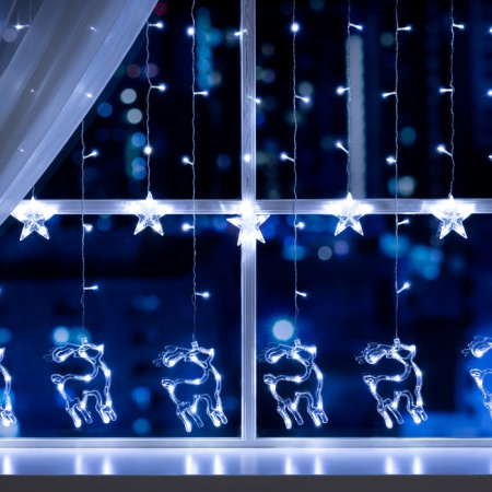 Гирлянда «Бахрома» 2.4×0.9 м с насадками «Олень», свечение белое, 8 режим. 220В. /2361704