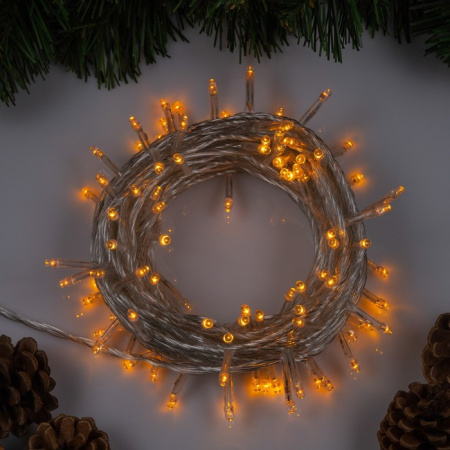 Гирлянда «Нить» 10 м, IP20, прозрачная нить, 100 LED, свеч. жёлтое, 8 режимов, 220В /3556784