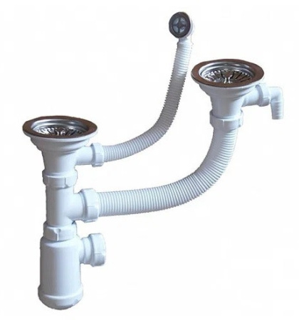 Сифон GRAND, ДВОЙНОЙ, 3 1/2, эконом, с круглым переливом, 391-11-24