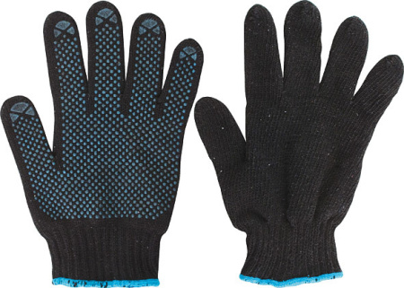 Перчатки вязаные упрочненные ( 5 нитей ) черные х/б с ПВХ 10 класс ЛЮКС