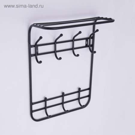 Вешалка настенная с полкой «Комфорт», 7 крючков, 45×11×55 см, цвет чёрный /5365651