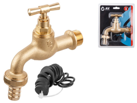 Кран водоразборный 1/2" нар. настенный со штуцером, AV Engineering (вход 1/2" х выход 3/4")*/168012