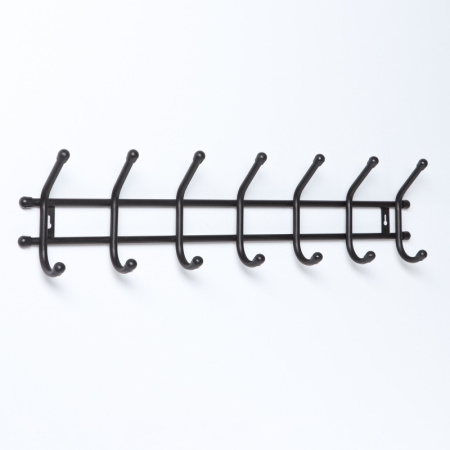 Вешалка настенная «Уют», 7 крючков, 66×15×8 см, цвет чёрный /5114372