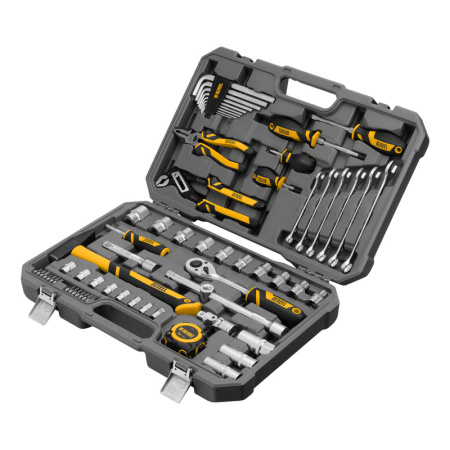 Набор инструментов, 1/2", 1/4", CrV, S2, пластиковый кейс, 64 предмета Denzel/15801