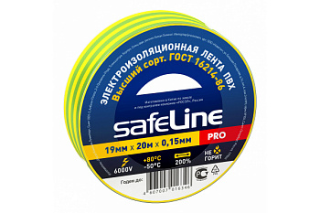 Изолента ПВХ  19мм 20 м Safeline желто-зеленая