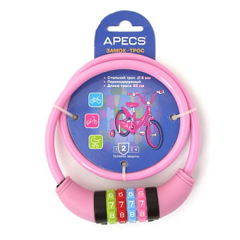 Замок велосипедный Apecs PD-82-65CM-CODE-PINK d8mm 103147