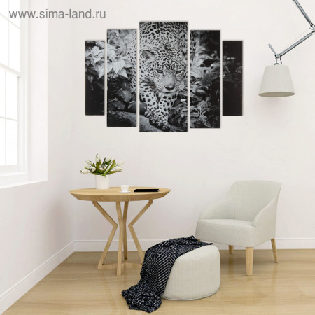 Картина модульная на подрамнике "Черно-белый леопард" 2-14х53, 2-21х69,5 1-34х79; 80х118 см/2272747