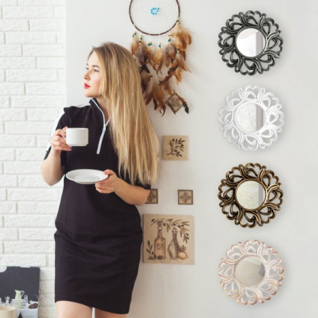 Зеркало настенное «Сердце», d зеркальной поверхности – 11 см, цвет «белёное золото»