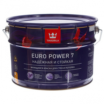 Краска интерьерная стойкая к мытью EURO POWER 7 база А матовая  9л.