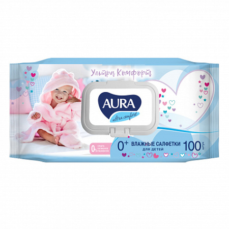 Салфетки влажные Аура детск. Ultra comfort алоэ и вит.Е 100шт с крышкой /10970