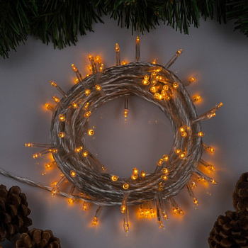 Гирлянда «Нить» 10 м, IP20, прозрачная нить, 100 LED, свеч. жёлтое, 8 режимов, 220В /3556784