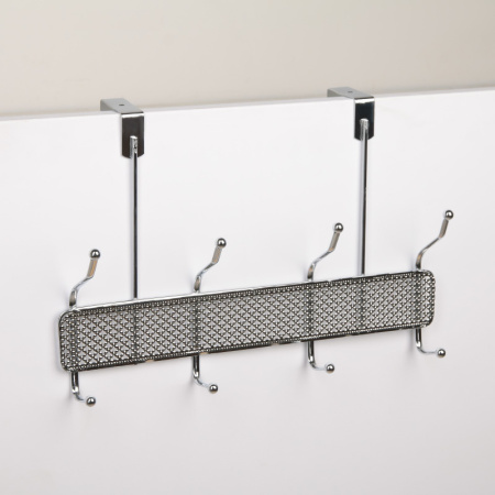 Вешалка на дверь на 4 двойных крючка «Шах», 32,5×22,5×6 см, цвет хром /4686348