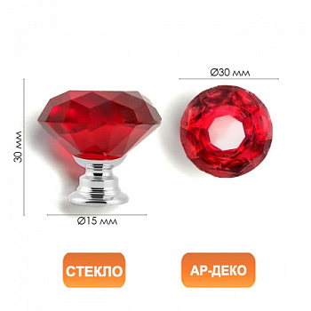 Ручка кнопка CAPPIO, цвет красный "Алмаз", стеклянная, d=30 мм/7096646