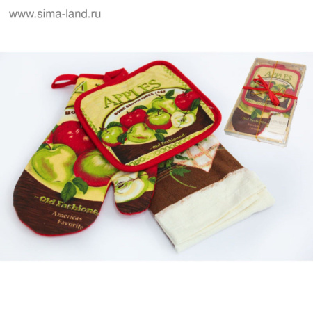 Набор из 3пр. в бамбуковой корзине (прихватка+перчатки+полотенце)  2080580
