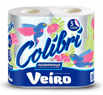 Полотенца бумажные Veiro 2рул. 3х-сл Colibri белые